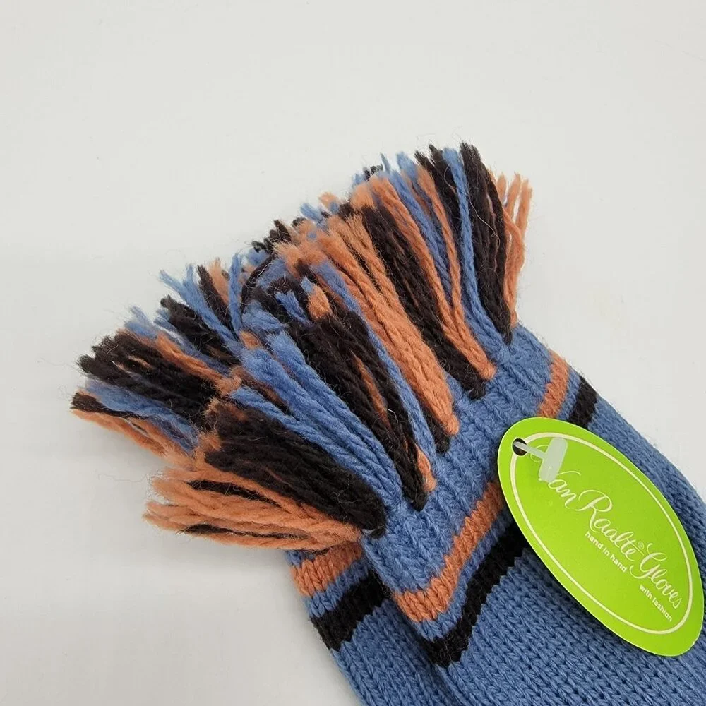 NWT VINTAGE VAN RAALTE‎ Blue Knit With Fringe One Size Gloves NOS